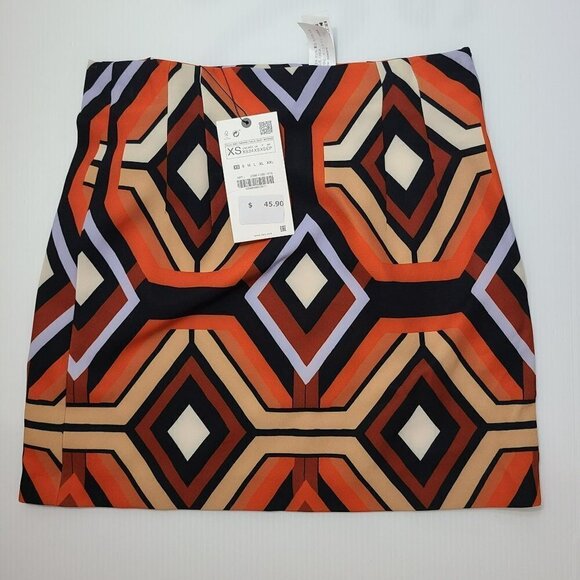 ZARA HIGH-WAIST PRINTED SKIRT ORANGE | 2396/066 SIZE M - Picture 7 of 14